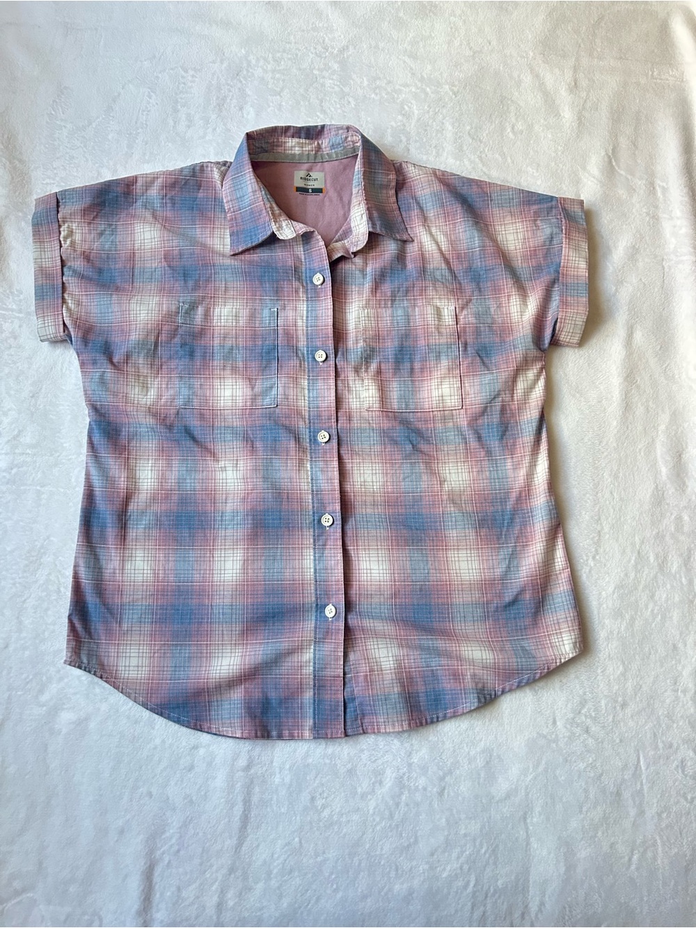 Ridgecut Toughwear Women’s Small Plaid Button Up Shirt Pink Blue Workwear